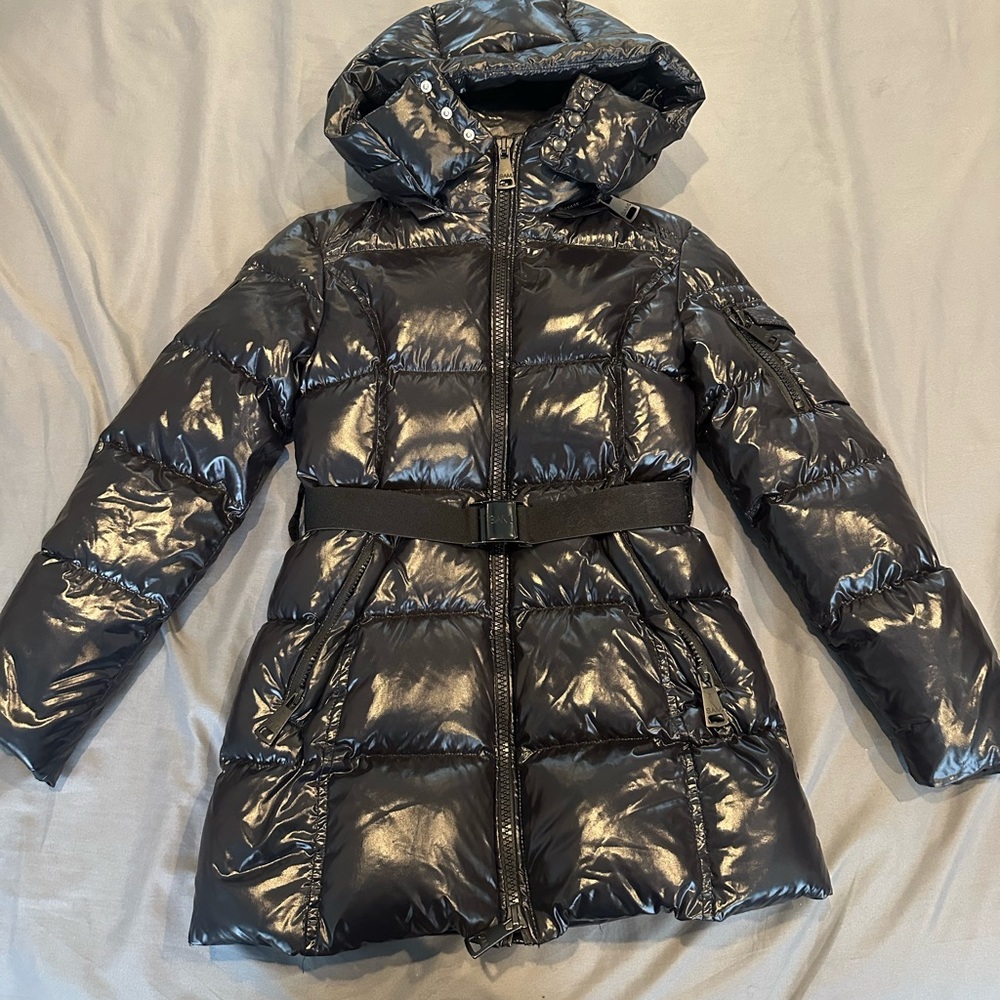 SAM. Kids Dark Blue Metallic Belted Puffer Coat